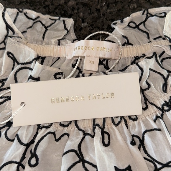 NWT Rebecca Taylor Tai Silk Blend Floral Embroidered Ruffled High Neck Top - Picture 4 of 7